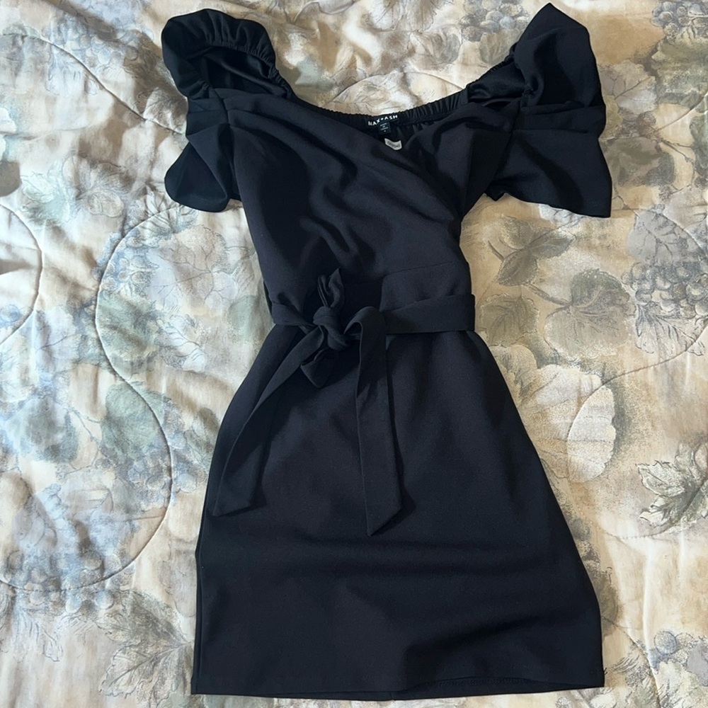 Black mini dress with belt